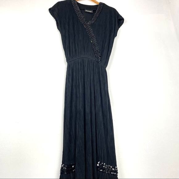 Vintage Black Maxi Dress Sequins Drop Waist - Picture 2 of 10